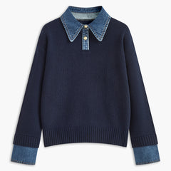 Fauxelle - Layered Lapel Panel Knit Sweater
