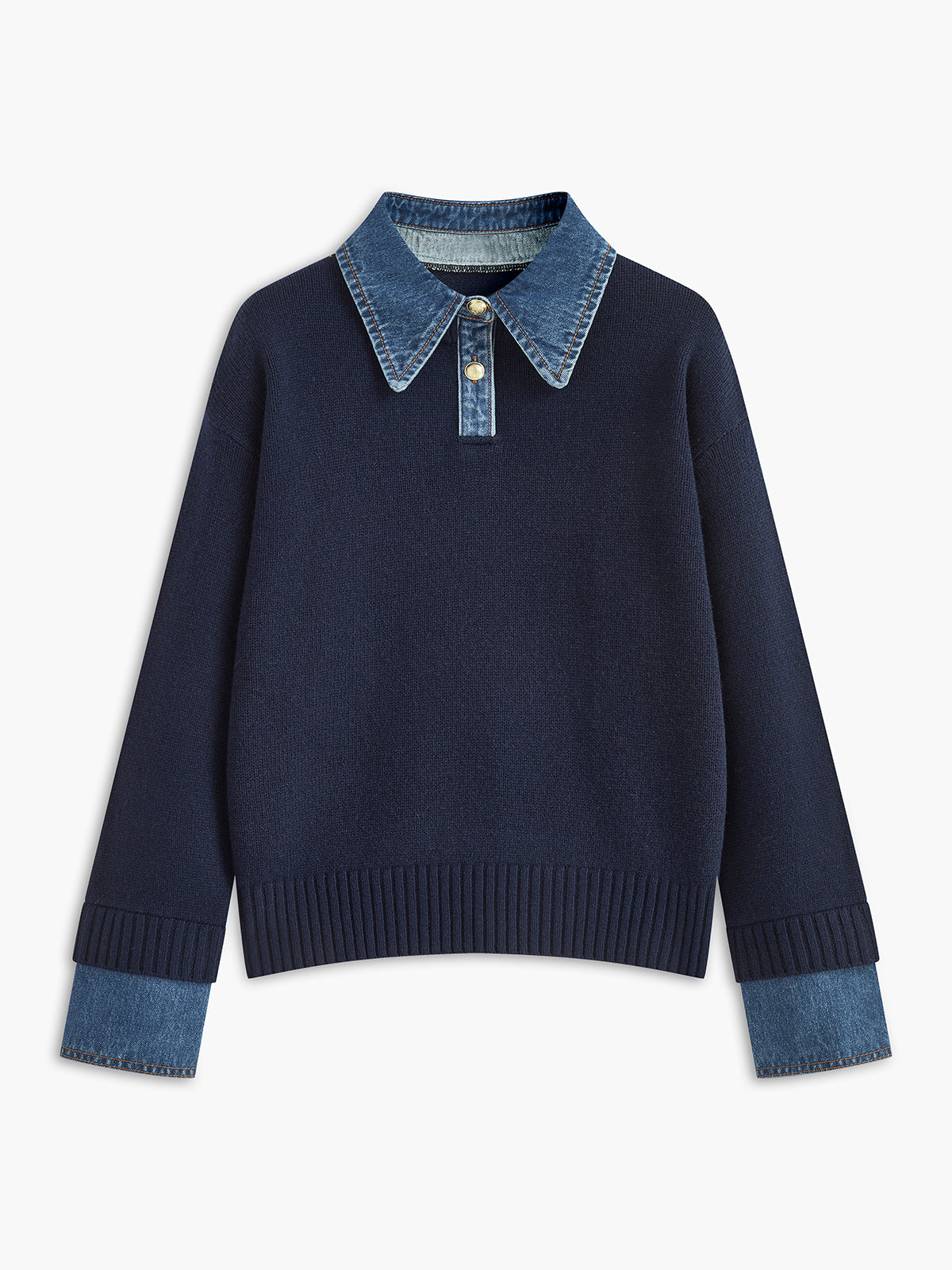 Fauxelle - Layered Lapel Panel Knit Sweater