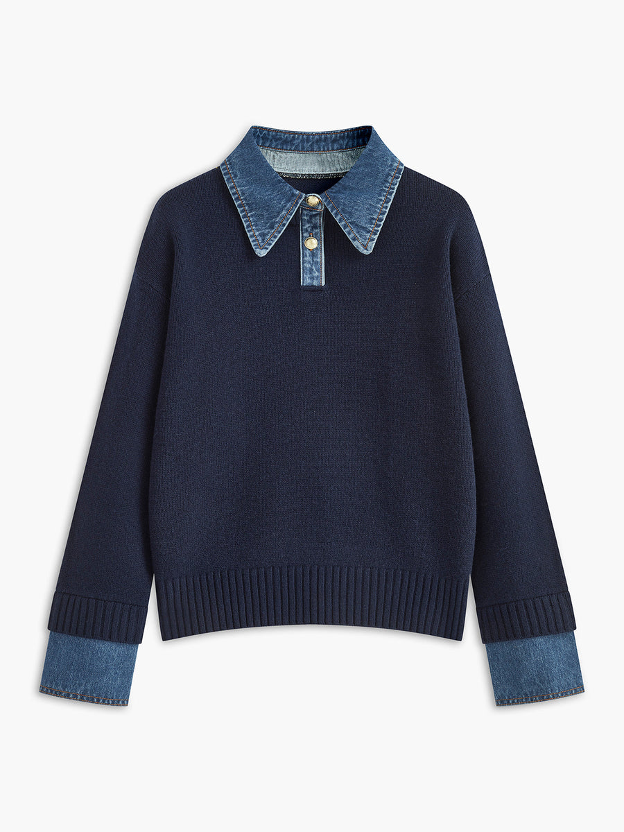 Fauxelle - Layered Lapel Panel Knit Sweater