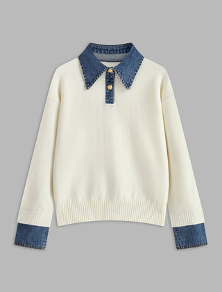 Fauxelle - Layered Lapel Panel Knit Sweater — view 10 of 10
