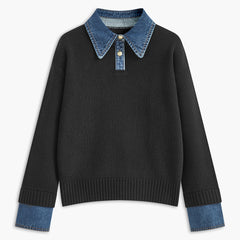Fauxelle - Layered Lapel Panel Knit Sweater — view 6 of 10