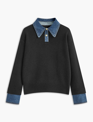 Fauxelle - Layered Lapel Panel Knit Sweater — view 6 of 10