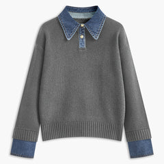 Fauxelle - Layered Lapel Panel Knit Sweater — view 7 of 10