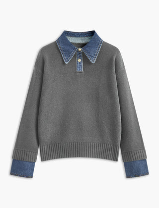 Fauxelle - Layered Lapel Panel Knit Sweater — view 7 of 10