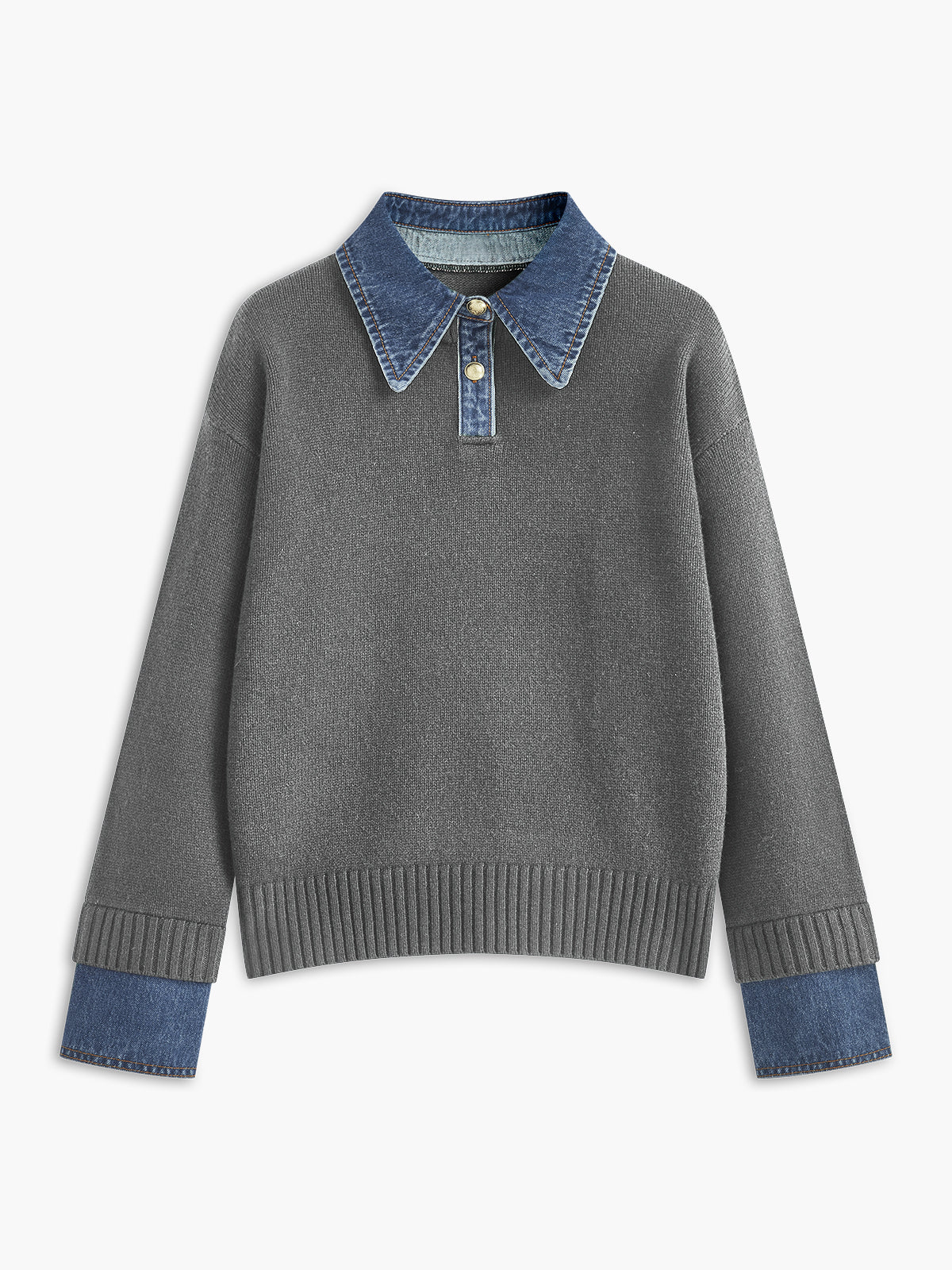 Fauxelle - Layered Lapel Panel Knit Sweater — view 7 of 10