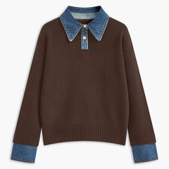 Fauxelle - Layered Lapel Panel Knit Sweater — view 8 of 10