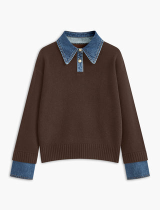 Fauxelle - Layered Lapel Panel Knit Sweater — view 8 of 10