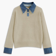 Fauxelle - Layered Lapel Panel Knit Sweater — view 9 of 10