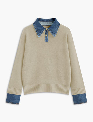 Fauxelle - Layered Lapel Panel Knit Sweater — view 9 of 10