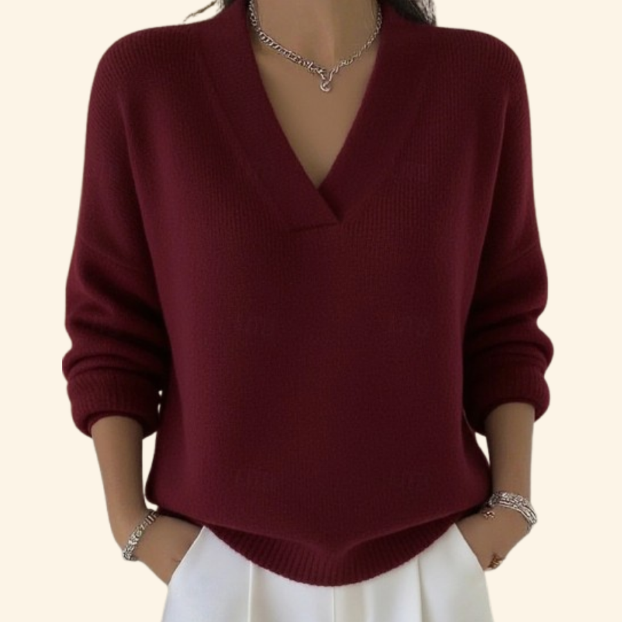 Fenlora - V-Neck Long Sleeve Knit Sweater Layering