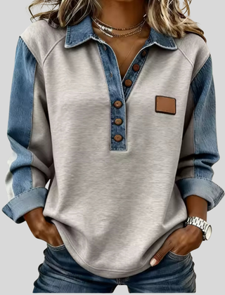Fenmoor - Denim Collar Henley Pullover Casual Layering