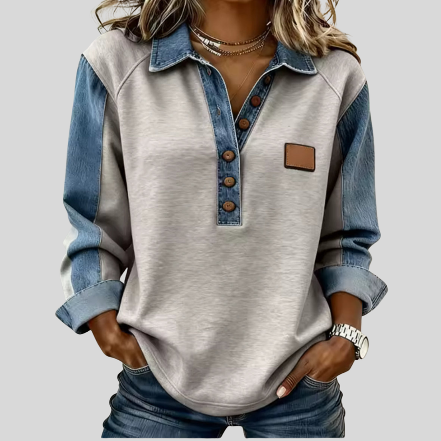 Fenmoor - Denim Collar Henley Pullover Casual Layering
