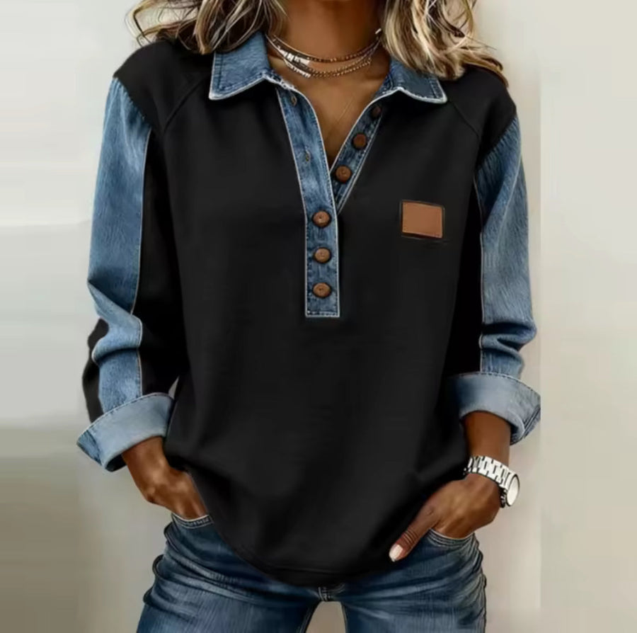 Fenmoor - Denim Collar Henley Pullover Casual Layering — view 2 of 3