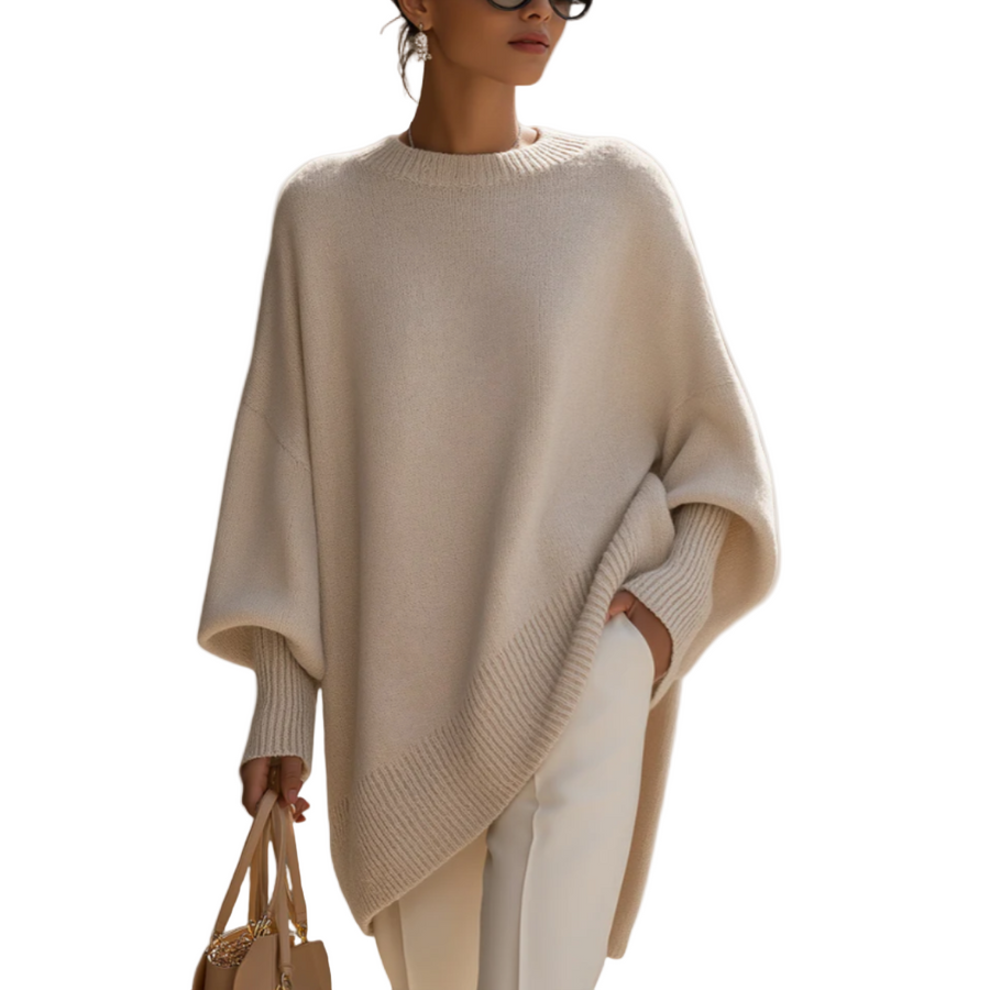 Fennora - Asymmetric Hem Poncho Sweater Autumn Layering