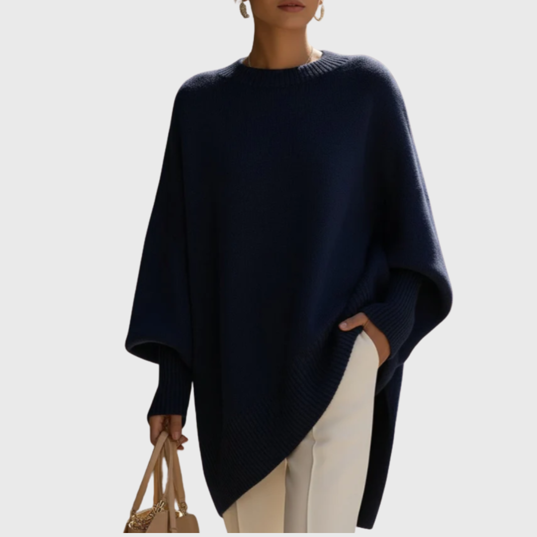 Fennora - Asymmetric Hem Poncho Sweater Autumn Layering — view 3 of 8