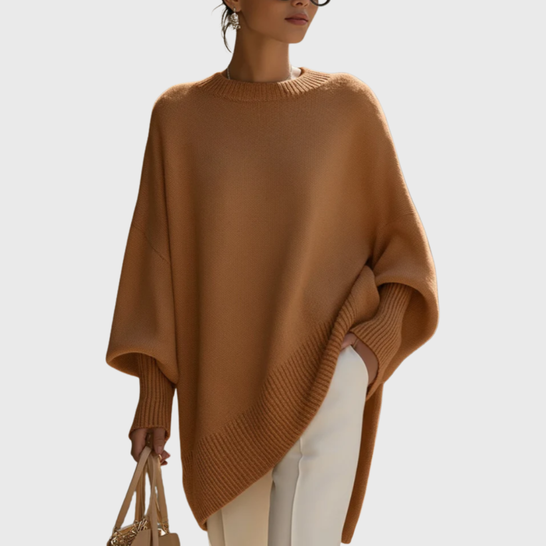 Fennora - Asymmetric Hem Poncho Sweater Autumn Layering — view 4 of 8
