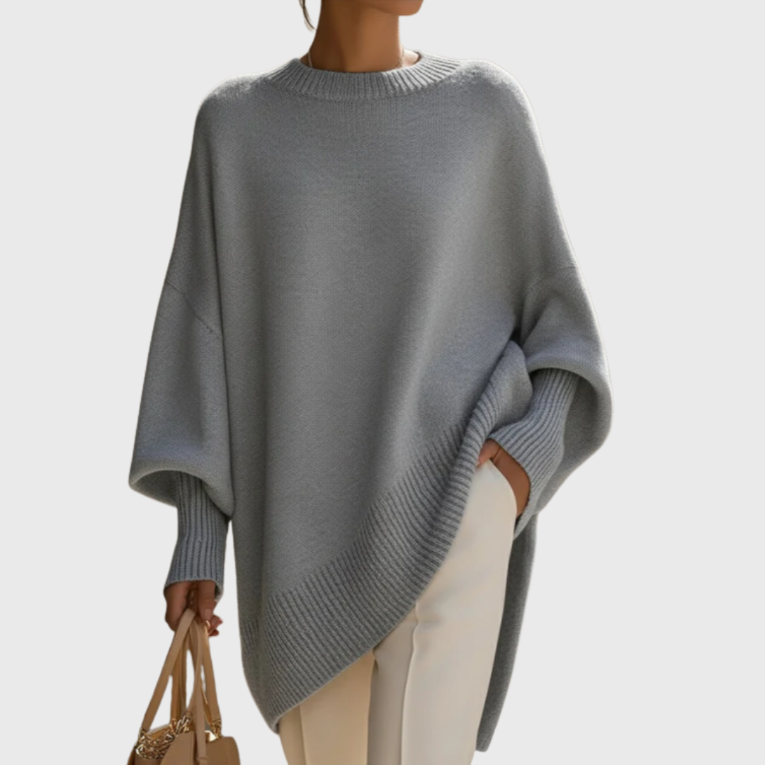 Fennora - Asymmetric Hem Poncho Sweater Autumn Layering — view 5 of 8