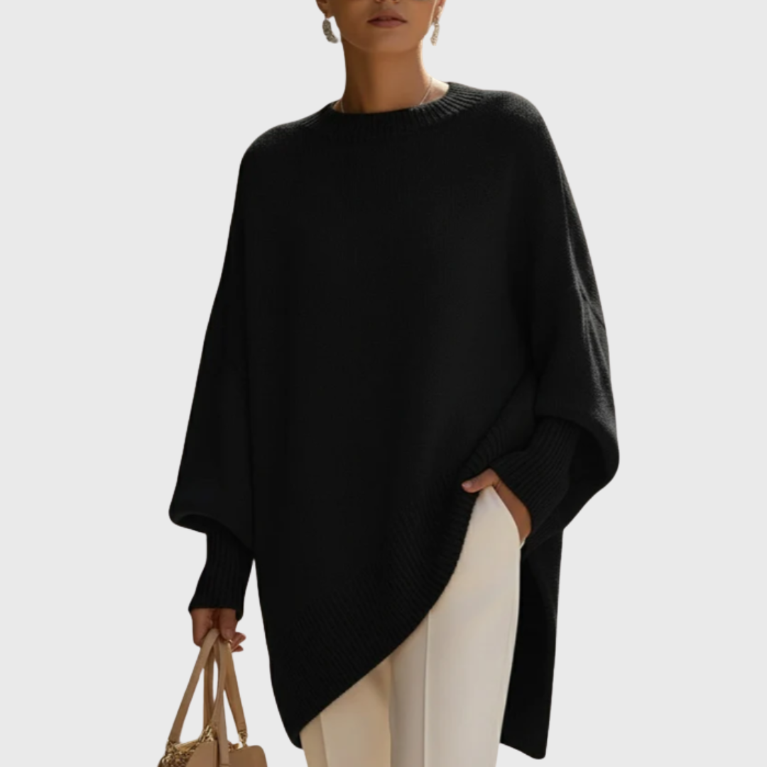 Fennora - Asymmetric Hem Poncho Sweater Autumn Layering — view 6 of 8