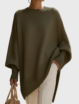 Fennora - Asymmetric Hem Poncho Sweater Autumn Layering — view 7 of 8