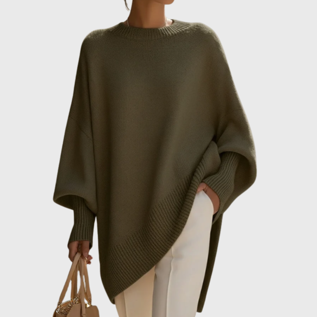 Fennora - Asymmetric Hem Poncho Sweater Autumn Layering — view 7 of 8