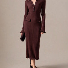 Fennwick - Contrast Collar Knit Tunic Dress For Autumn
