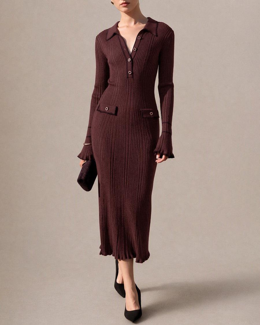 Fennwick - Contrast Collar Knit Tunic Dress For Autumn