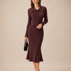 Fennwick - Contrast Collar Knit Tunic Dress For Autumn — view 2 of 5