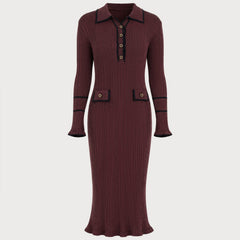 Fennwick - Contrast Collar Knit Tunic Dress For Autumn — view 3 of 5