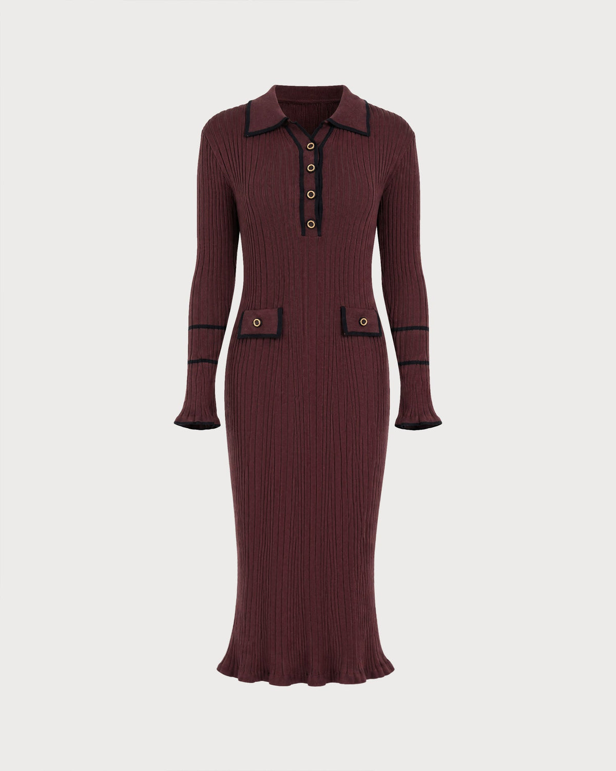 Fennwick - Contrast Collar Knit Tunic Dress For Autumn — view 3 of 5