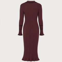 Fennwick - Contrast Collar Knit Tunic Dress For Autumn — view 4 of 5