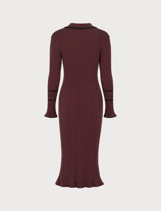 Fennwick - Contrast Collar Knit Tunic Dress For Autumn — view 4 of 5