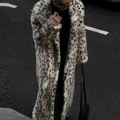 Ferosina - Faux Fur Leopard Print Coat Cold Weather Outings