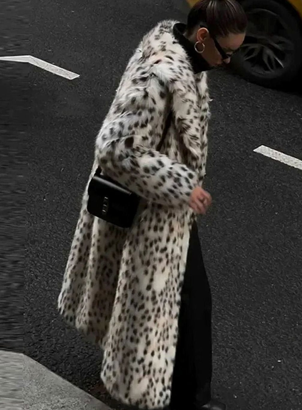 Ferosina - Faux Fur Leopard Print Coat Cold Weather Outings — view 3 of 7