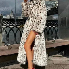 Ferosina - Faux Fur Leopard Print Coat Cold Weather Outings — view 6 of 7