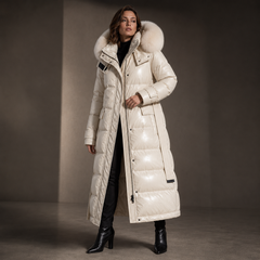 Frostavelle - Longline Faux Fur Hood Puffer Coat Winter Wear