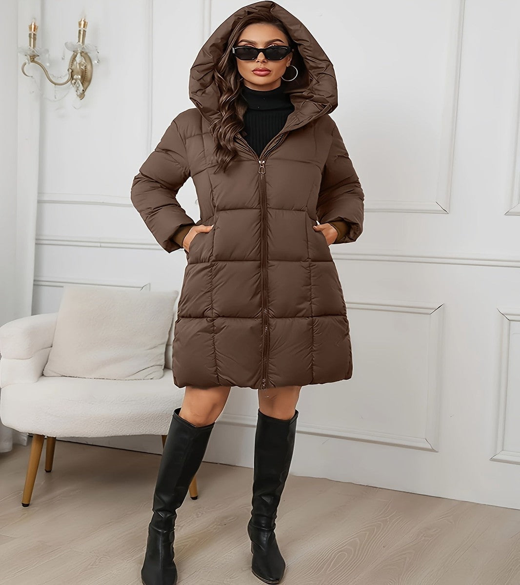 Frostena - Longline Quilted Puffer Coat Winter Outerwear — view 4 of 9