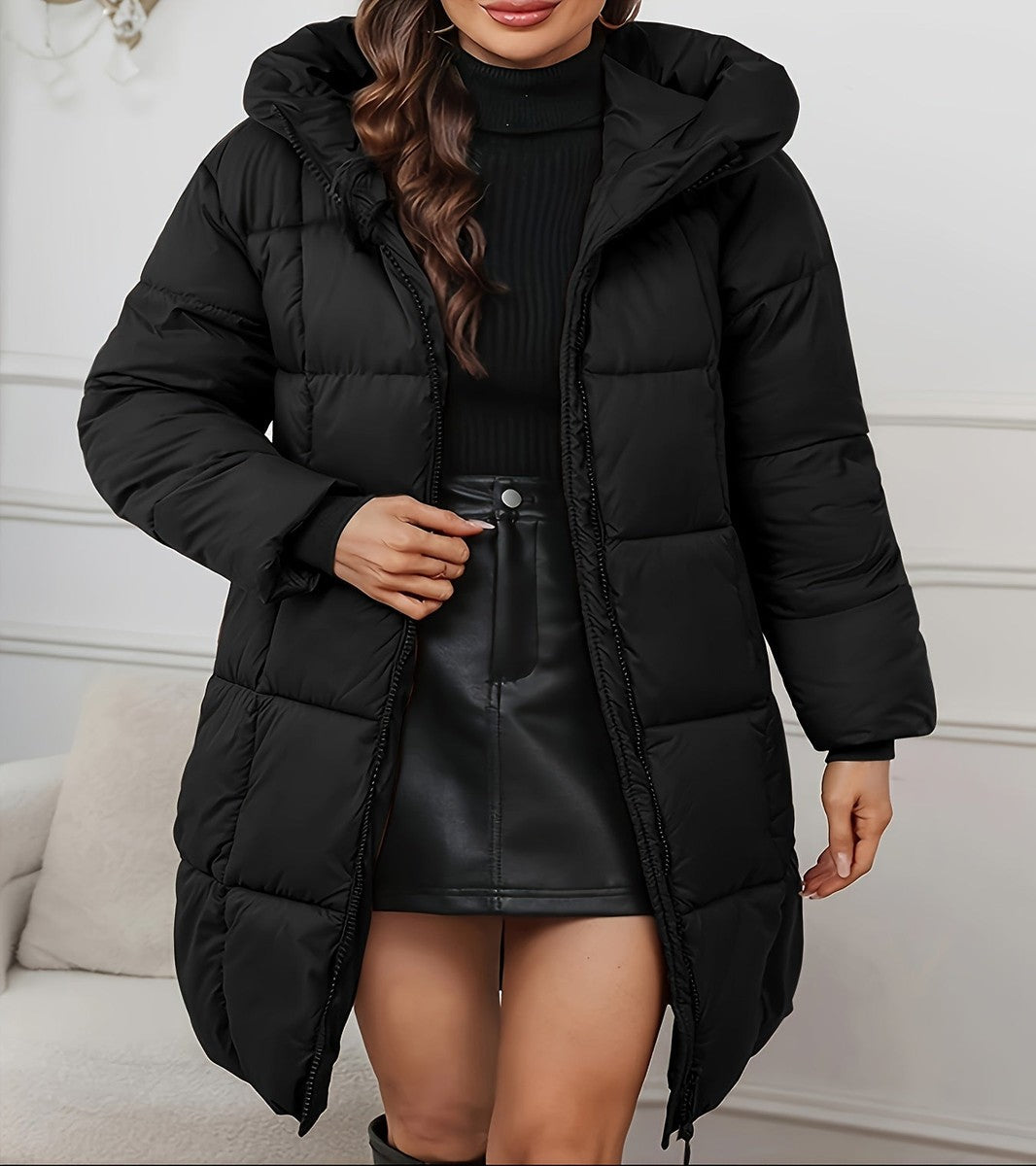 Frostena - Longline Quilted Puffer Coat Winter Outerwear — view 6 of 9