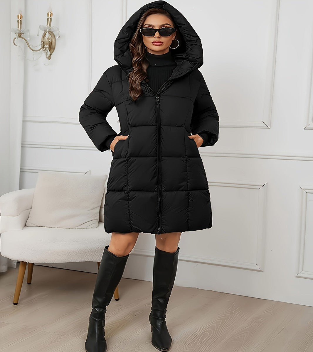Frostena - Longline Quilted Puffer Coat Winter Outerwear — view 9 of 9