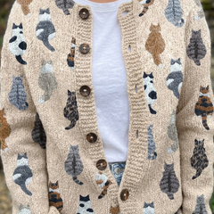 Purrelle - Cat Print Knit Cardigan Cosy Layering