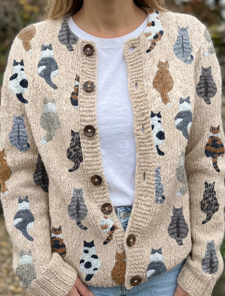 Purrelle - Cat Print Knit Cardigan Cosy Layering