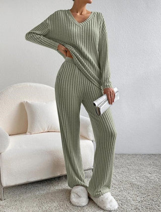 Ondrelle - V Neck Sweater Set Wide Leg Trousers — view 5 of 5