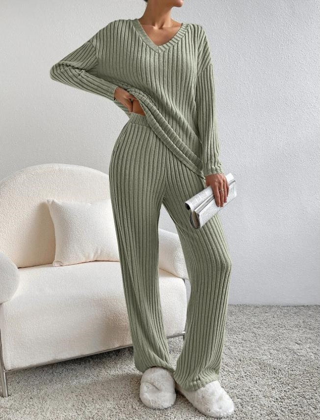 Ondrelle - V Neck Sweater Set Wide Leg Trousers — view 5 of 5