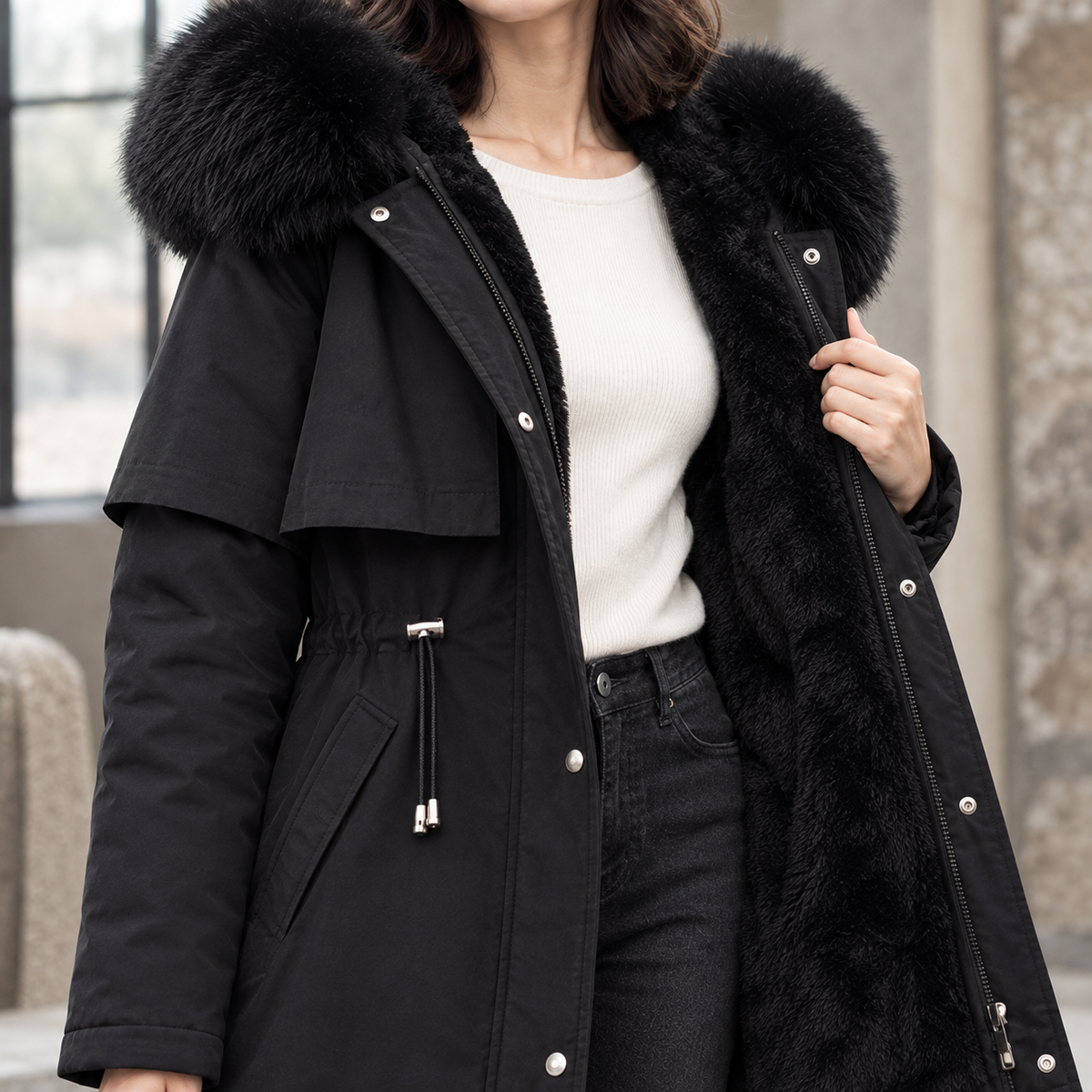 Halcyra - Hooded Longline Coat Winter Layering — view 2 of 7