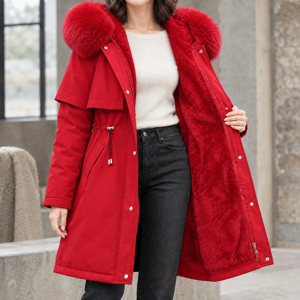 Halcyra - Hooded Longline Coat Winter Layering — view 3 of 7
