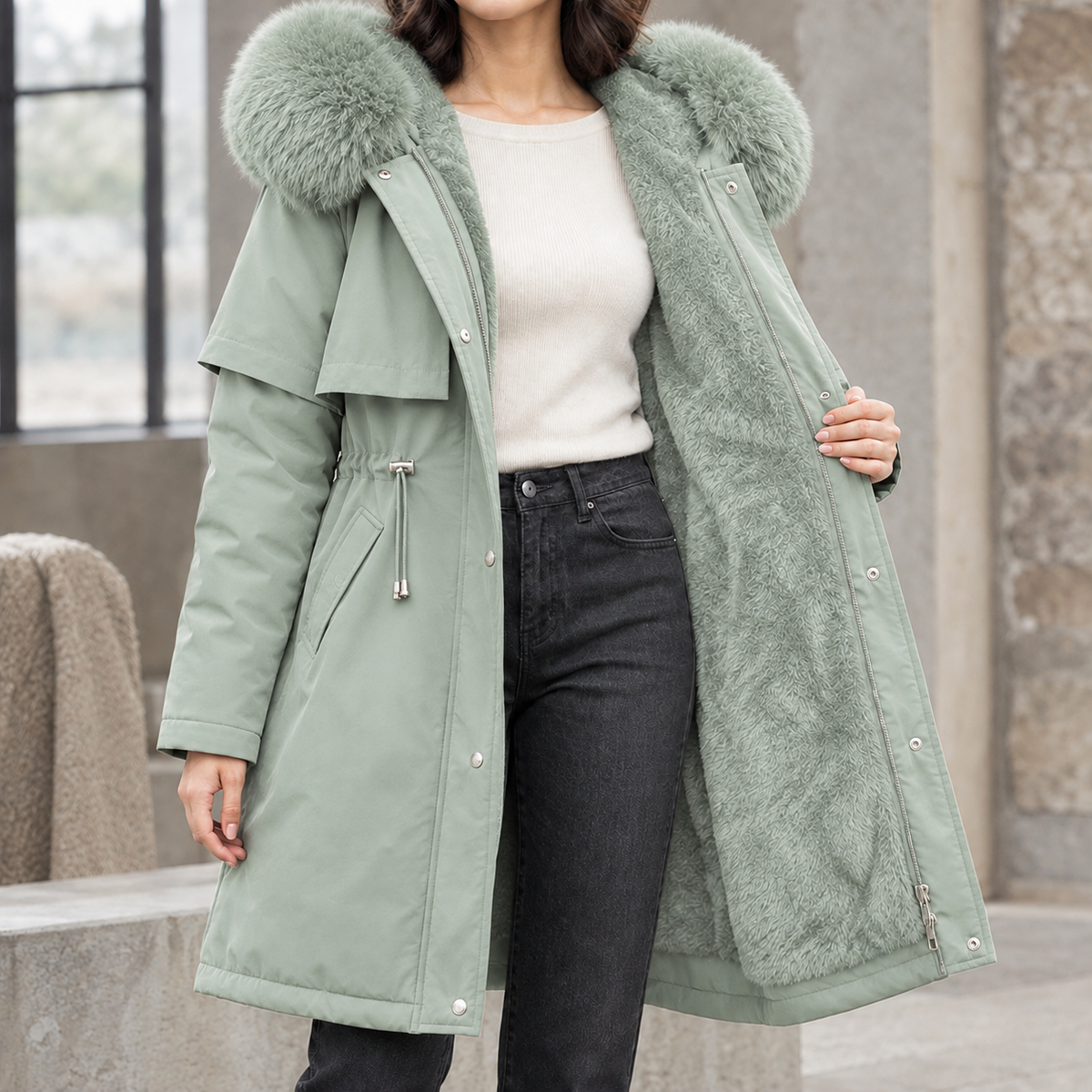 Halcyra - Hooded Longline Coat Winter Layering — view 5 of 7