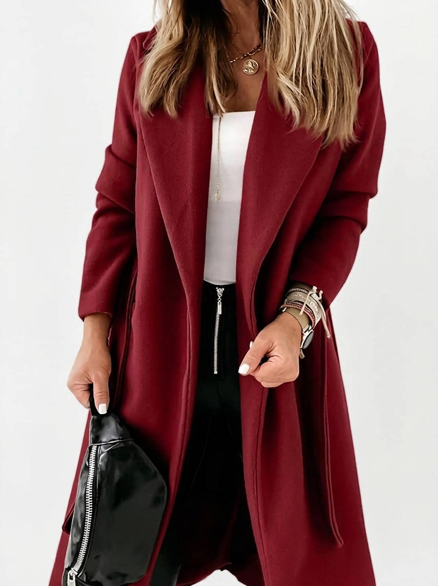 Larenne - Wool Blend Belted Midi Coat Winter Layering