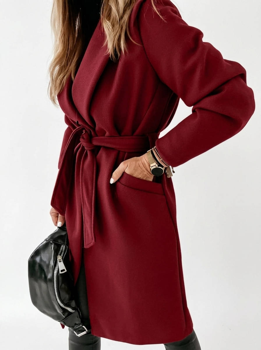 Larenne - Wool Blend Belted Midi Coat Winter Layering — view 2 of 10