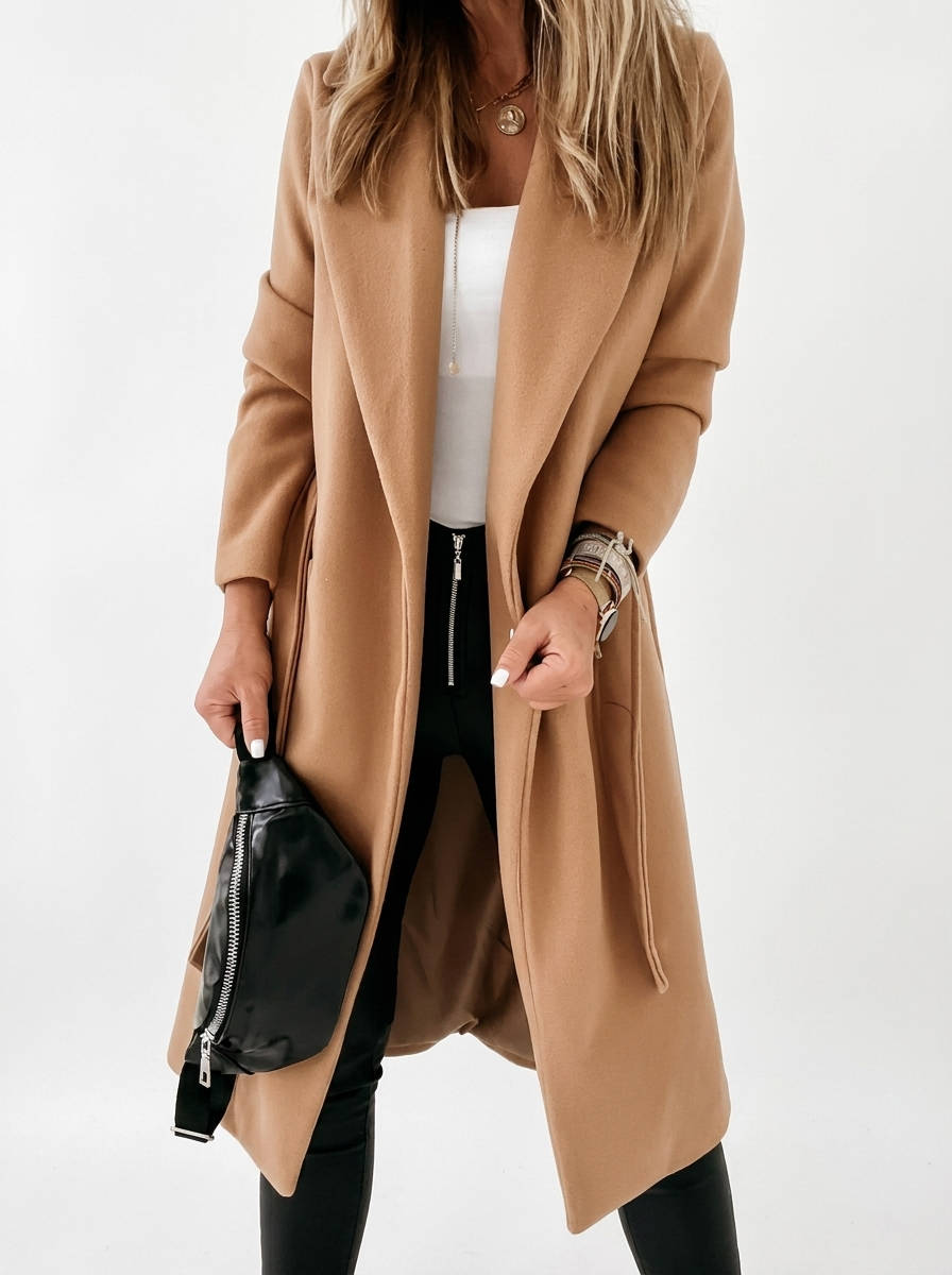 Larenne - Wool Blend Belted Midi Coat Winter Layering — view 3 of 10