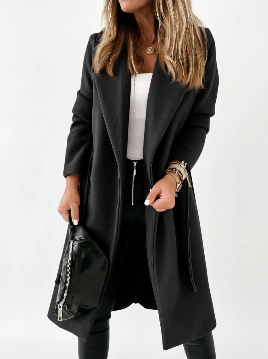 Larenne - Wool Blend Belted Midi Coat Winter Layering — view 9 of 10