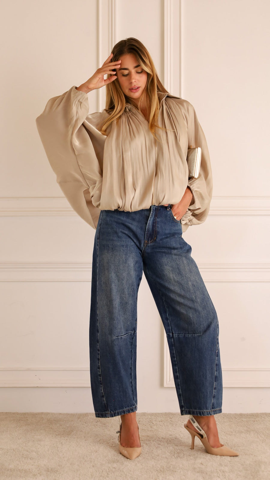 Lumelle - Pleated Satin Look Zip Jacket — view 2 of 10